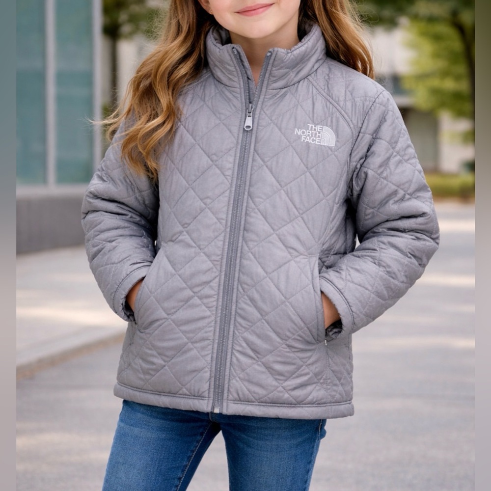 Girls The North Face Quilted Puffer Jacket Gray XL Lightweight EUC